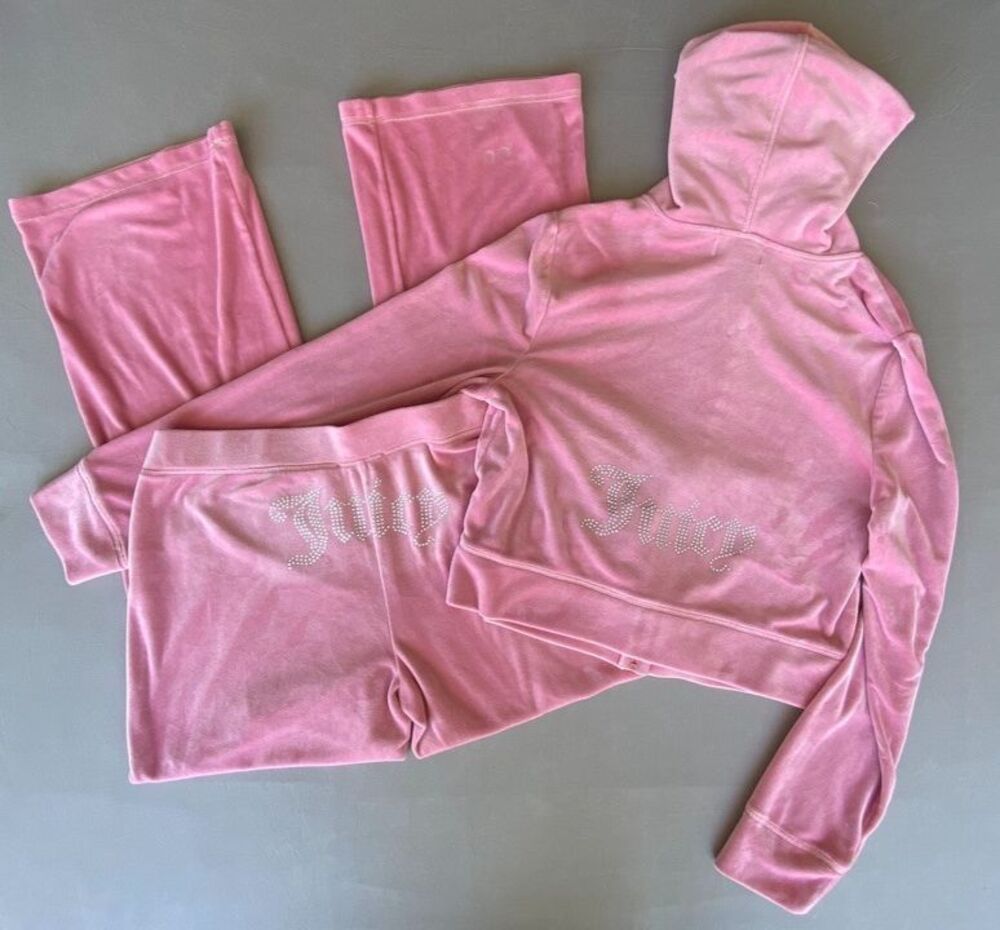 Juicy Couture Pink Velour Tracksuit Set Women’s Large Y2K Rhinestone Logo
